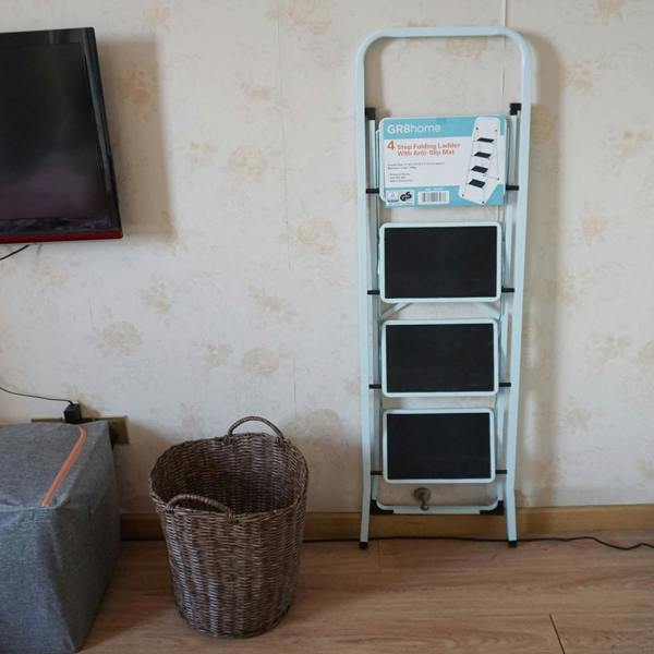 Gr8 Home 4 Step Ladder Folding Stool Non Slip Tread Heavy Duty Steel Foldable Home DIY