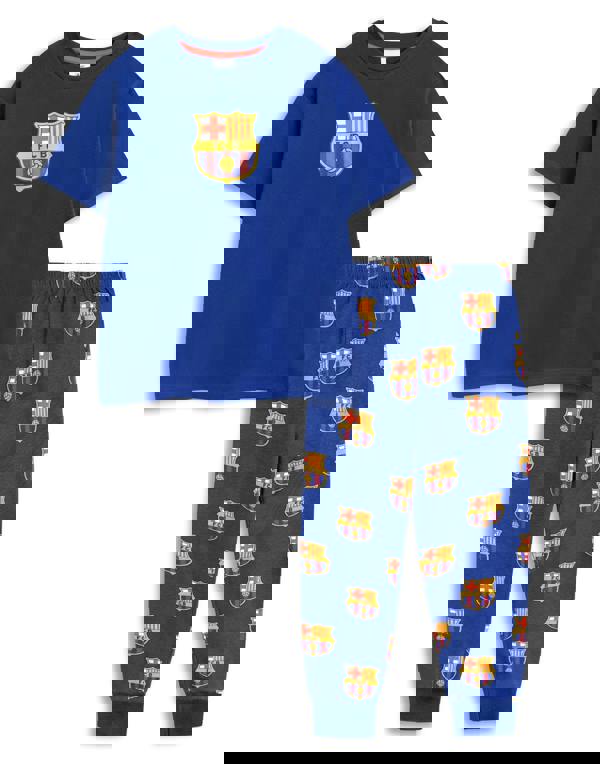 FC Barcelona Boys Black Logo Short Sleeve Long Leg Pyjama Set