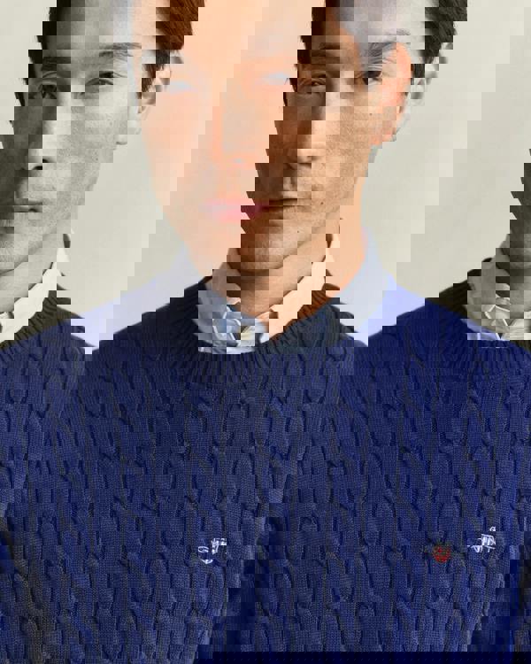 GANT Mens Cotton Cable Knit Crew Neck Jumper - 432 Rich Navy