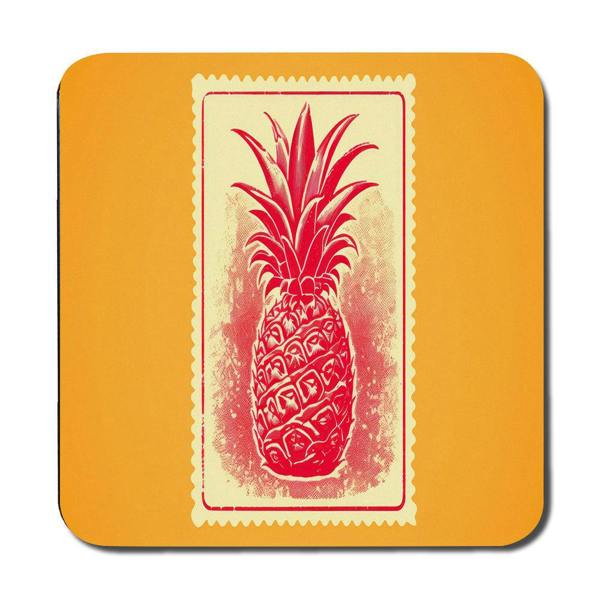 Benjamin Tate Design Pineapple Placemat and Coaster Set Vintage Red Print