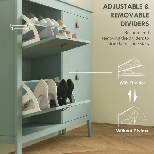 Wyld Haus Margarita Wooden Mint Green 4 Drawer Shoe Cabinet Faux Leather Handles