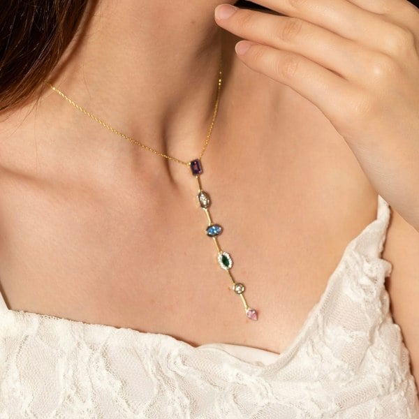 Spero London Kaleidoscope Y Lariat Sterling Silver Drop Necklace