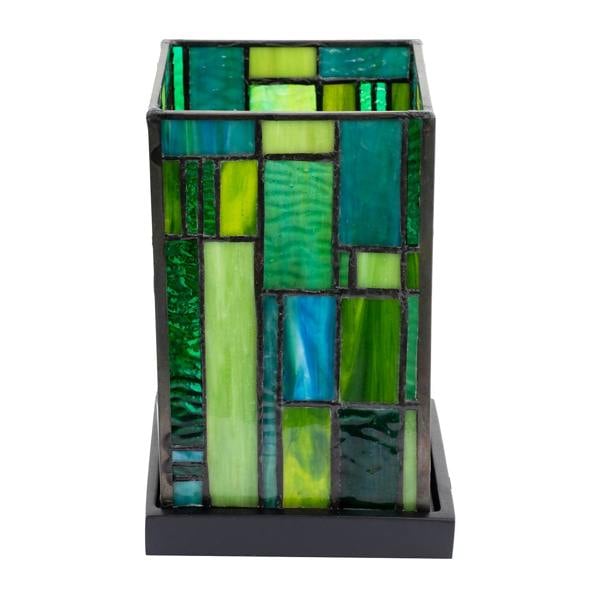 Designer Art Deco Tiffany Glass Table Lamp in Light and Dark Green Image 3
