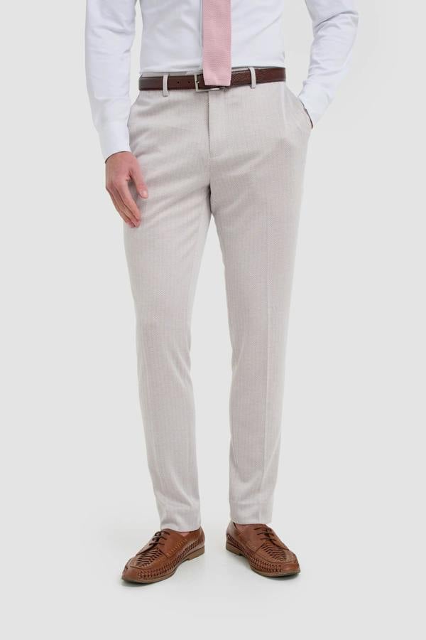 House of Cavani Vasco - Men's Beige Herringbone Trousers