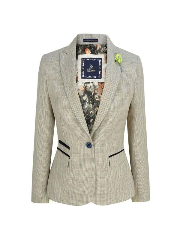 House of Cavani Women's Tweed Herringbone Cream Jacket Peaky Blinders
