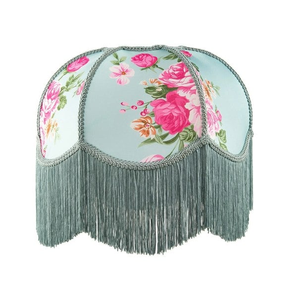 Duck Egg and Pink Rose Victorian Lamp Shade with Embroidered Trims Image 1
