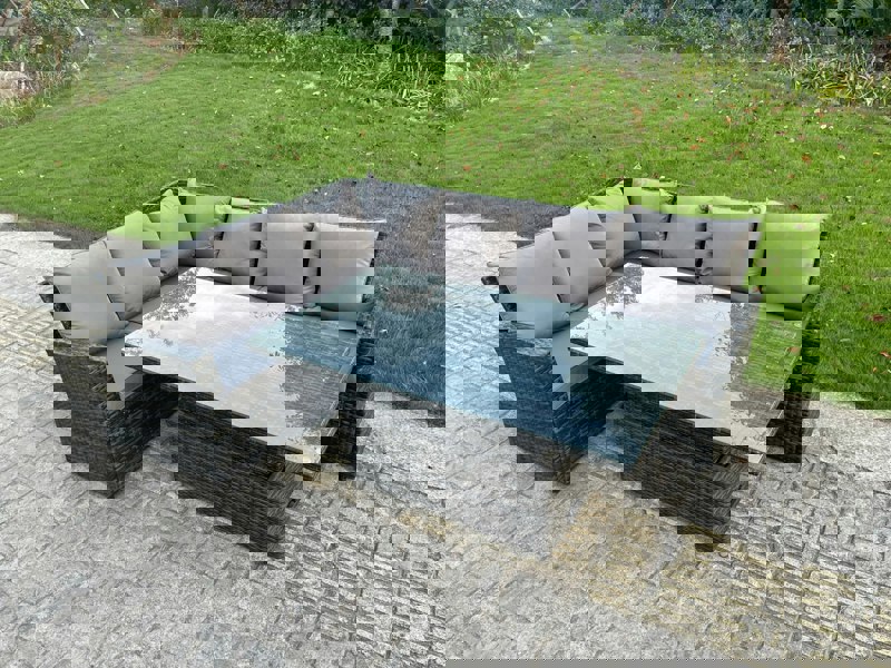 Fimous Outdoor Rattan Corner Sofa Garden Furniture High Back Sofa Set Adjustable Rising Lifting Table Set 6 Seater