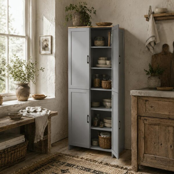 Wyld Haus Keketa 171cm Wooden Grey 4 Door Modern Kitchen Pantry Cabinet