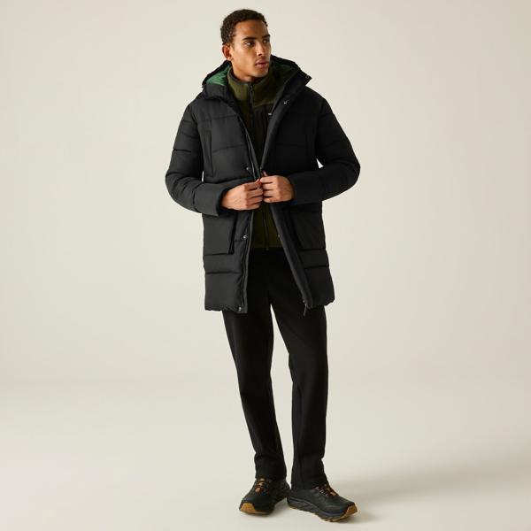 Regatta Mens Marek Longline Hybrid Jacket - Black/Pine Needle