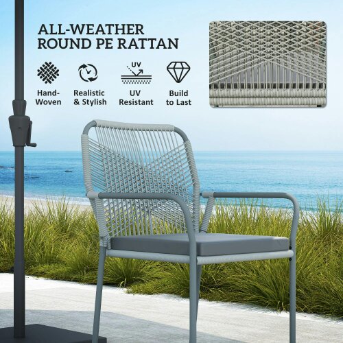 Wyld Haus Rolapa Rattan Rope Grey 4 Seater Outdoor Garden Dining Set With Stackable Chairs