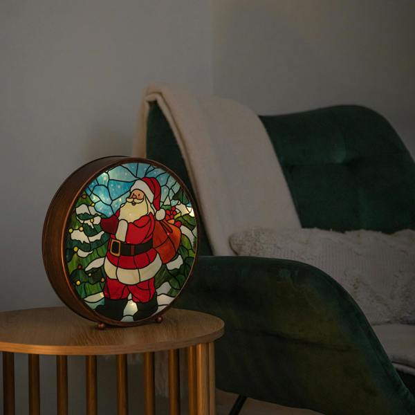 Samuel Alexander 25cm USB Powered Light Up Santa Stained Glass Christmas Decoration