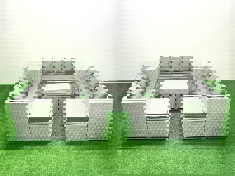 Fimous Outdoor Rattan Garden Furniture Set with Grey Cushions Luxury 14 Seater with Coffee Table and Side Table For Conservatory,Patio