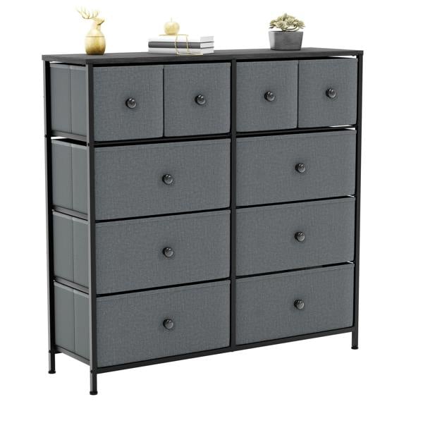 Vida Designs Chorley 10 Drawer Fabric Drawer Chest, Beige & Grey Wood