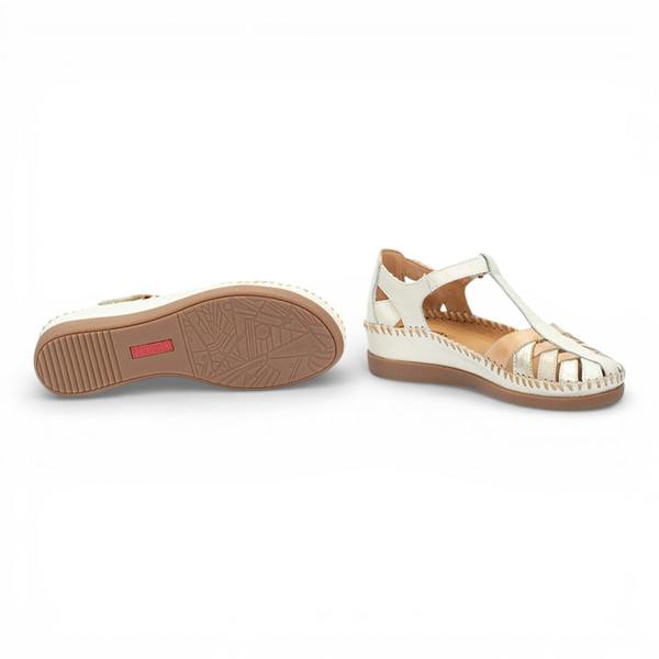 Pikolinos Women's White Leather Semi-Open Wedge Sandal Shoes - Cadaques