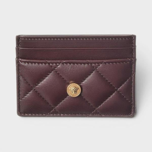 Versace Logo Quilted Card Holder Aubergine