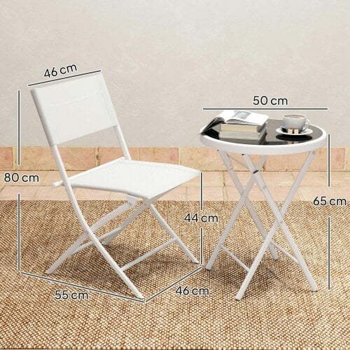 Wyld Haus Lafiyo Glass And Metal White 3 Piece Outdoor Bistro Set With Folding Chairs