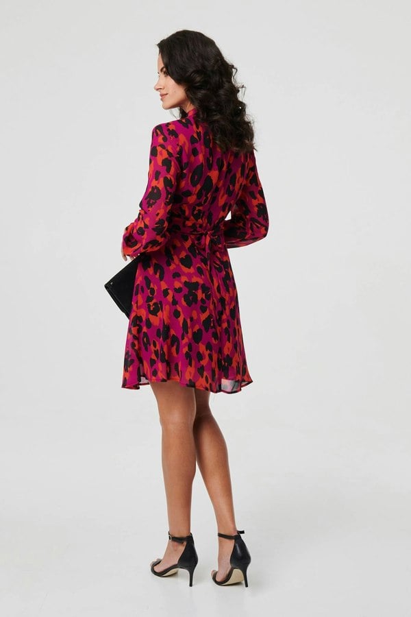 Purple | Animal Print Tie Waist Mini Skater Dress
