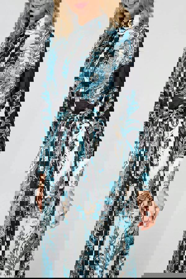 Black | Printed Long Sleeve Tie Shirt Maxi Dress