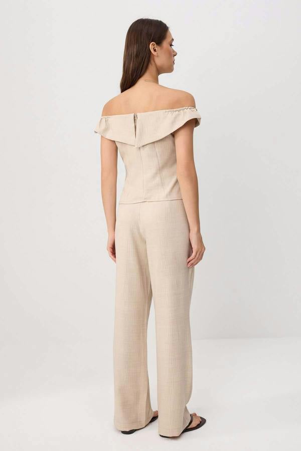 2-Piece Boat Neck Fitted Blouse and Wide Leg Trouser Co-ord