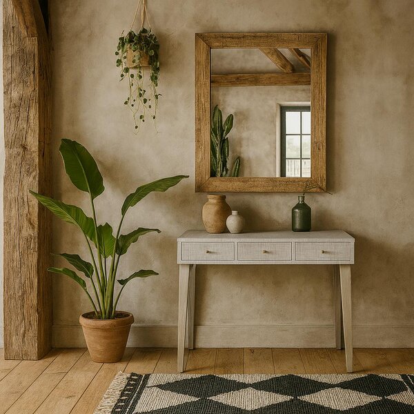 Wyld Haus Palermo White Textured and Oak Three Drawer Desk 3 Drawers