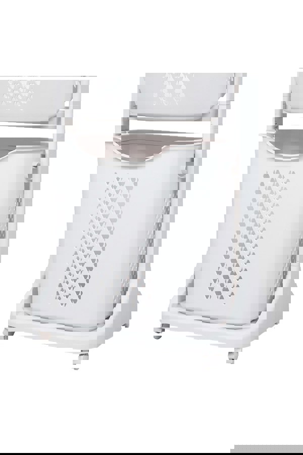 Living and Home 2-Tier Plastic Rolling Laundry Baskets with Hanging Rack