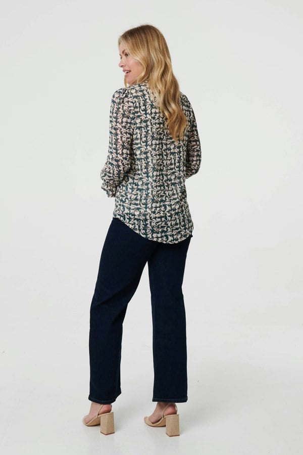 Green | Printed Long Sleeve High Neck Top
