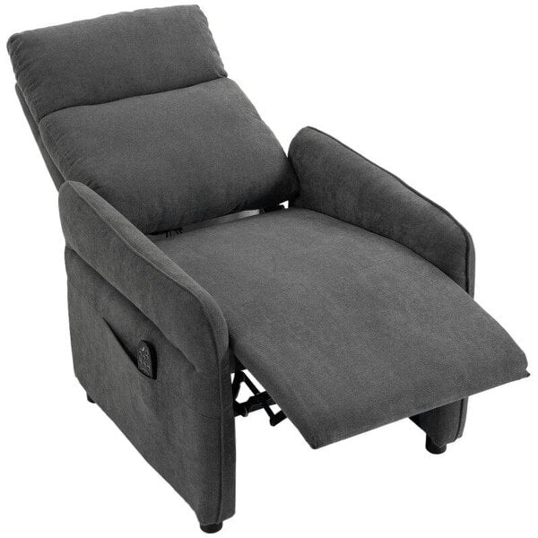 Recliner Armchair, Push Back Recliner Chair with Massage & Heat, Adjustable Armrests, Dual Side Pockets, Dark Grey