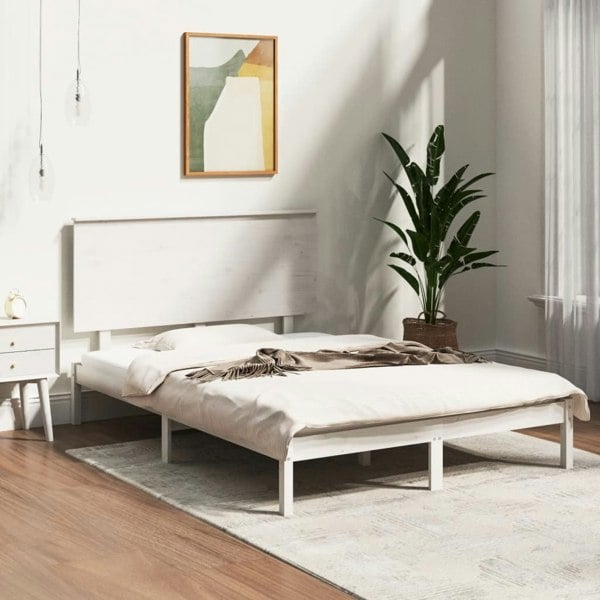 Berkfield Bed Frame White Solid Wood 135x190 cm Double