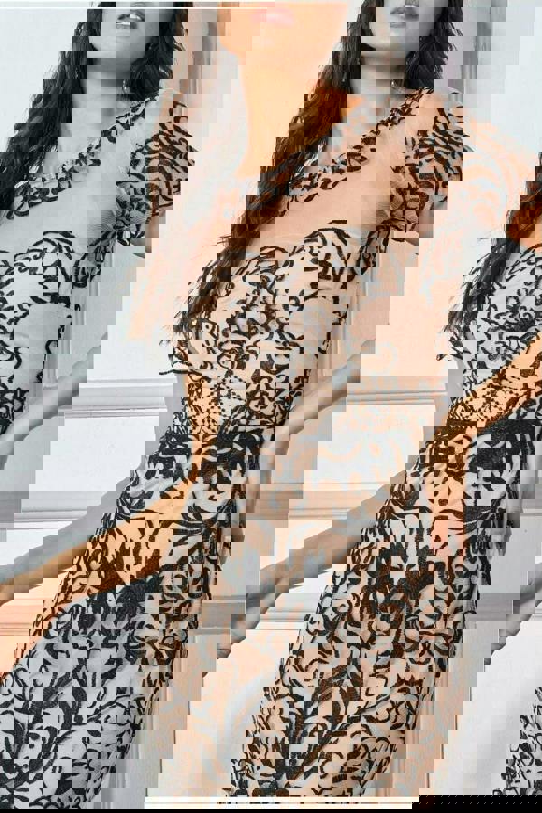 Mesh & Lace Maxi With Scalloped Hem - Black DR3253