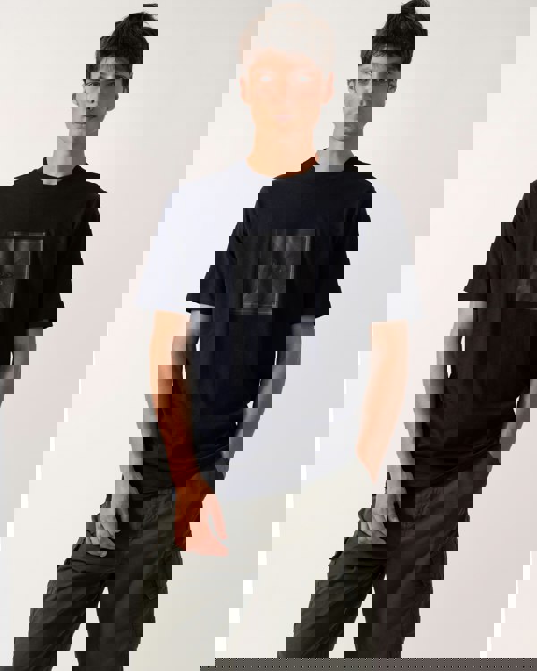 BOSS Green Tee Logo Rib Mens T-shirt with Fineline Logo Artwork -  Dark Blue 402