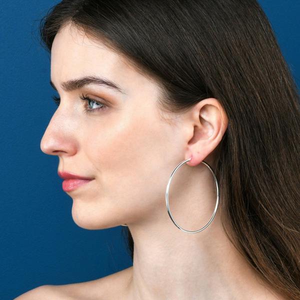 namana Plain Polished 925 Sterling Silver Hoop Earrings for Women