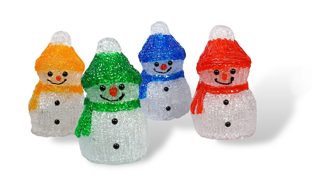 St Helens Set of 4 Acrylic Snowmen Inc Timer