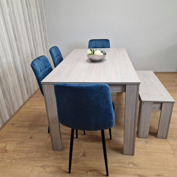 Kosy Koala Modern Grey Rectangle Dining Table Set With 4 Grey Velvet Chairs And 1 Grey Bench Dining Room Furniture