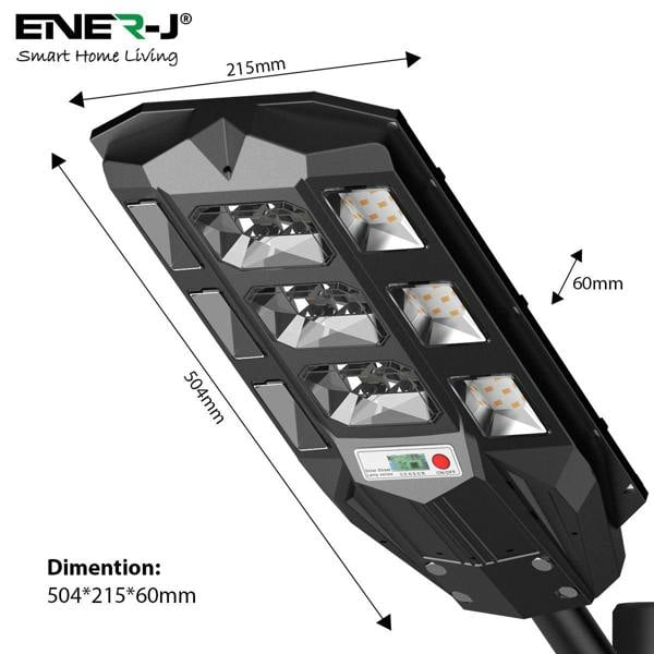 ENER-J 100W Solar Streetlights 6500K with 6V 12W Solar Panel & 12000 mAh Battery & Remote