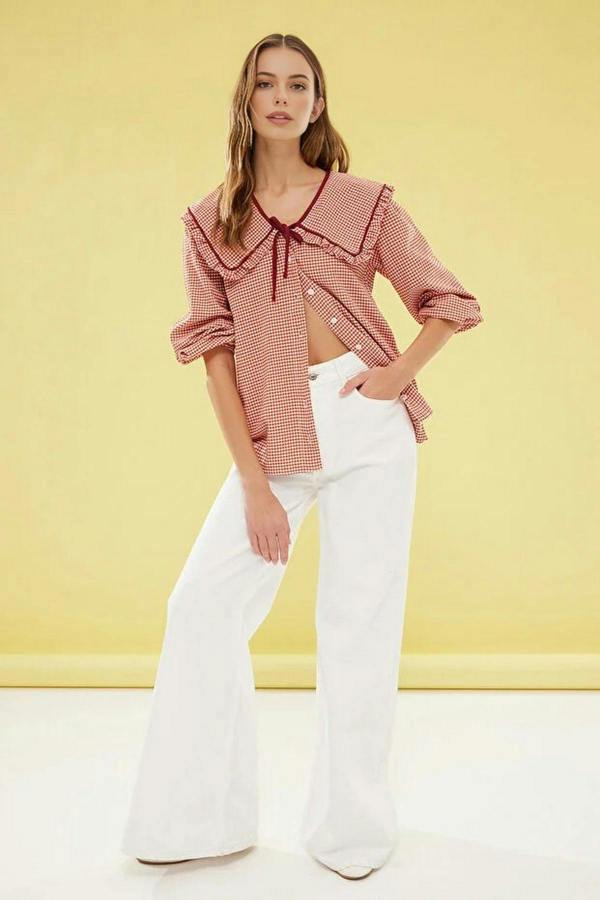 WOVCOR Patterned Baby Collar Woven Shirt