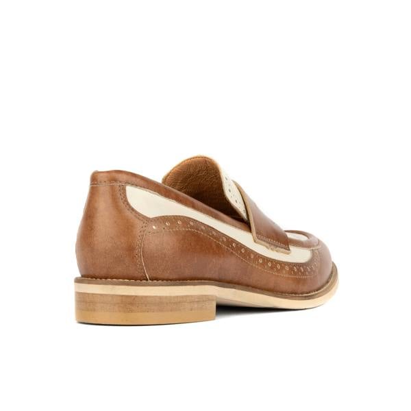 Embassy London Angelina - Tan & Cream - Women's leather almond toe penny loafer with broguing