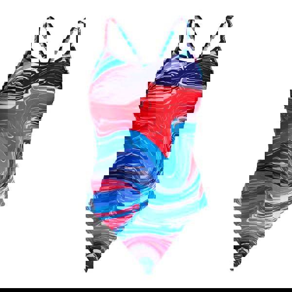 Vibrant Funkita Wave Craze Diamond Back swimsuit in blue red swirls