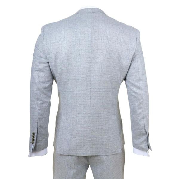 Infinity Leather Men's Light Blue Plaid Check 3 Piece Slim Fit Formal Wedding Suit