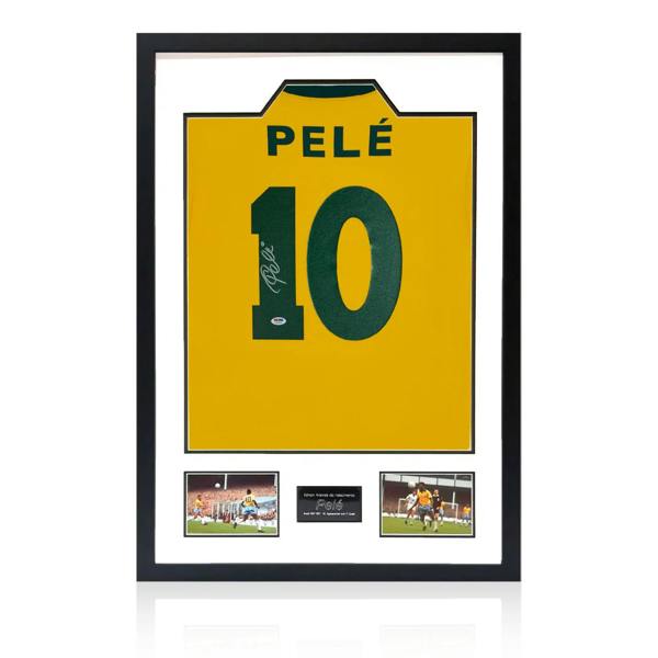 Pele Back Signed Brazil Shirt Premium Frame (PSA)