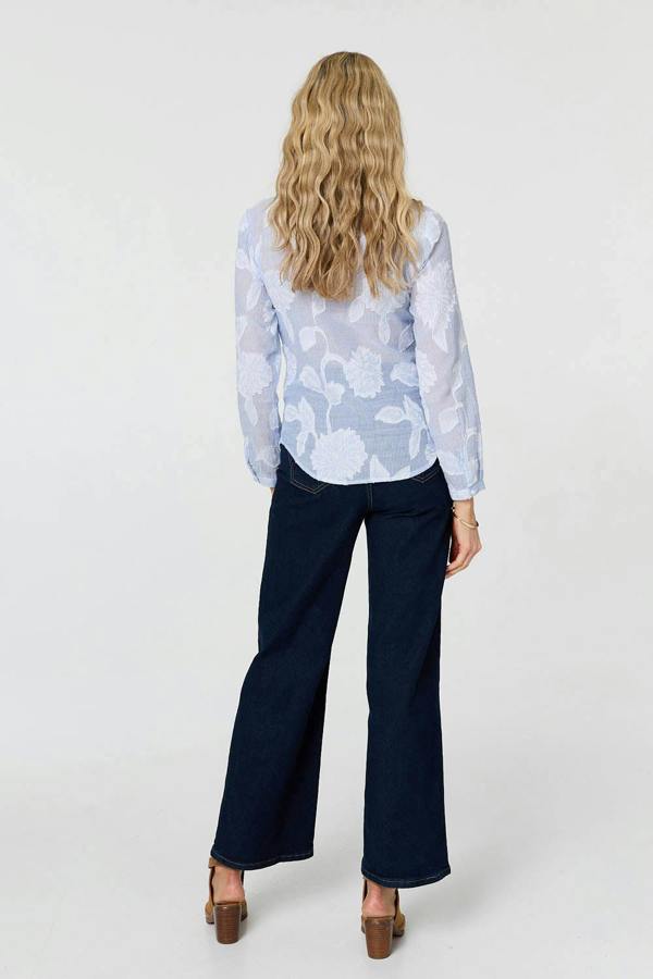 Blue | Floral Textured Long Sleeve Slim Shirt