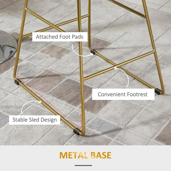 Gold metal bar stool base with foot pads and stable sled legs