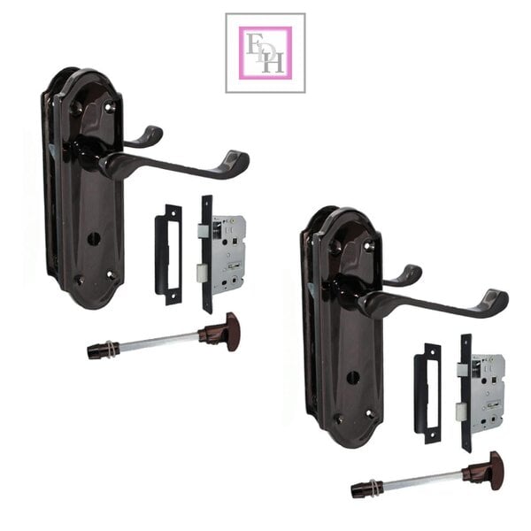 EDH Door Hardware Black Nickel Door Handles - Askworth Internal Door Handles with Bathroom Sash Lock
