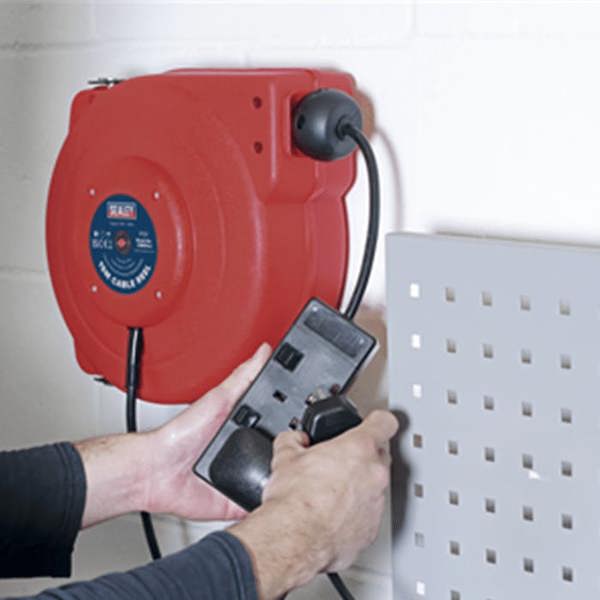 Sealey Cable Reel System Retractable 15m 2 x 230V Socket