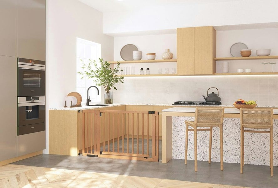Safetots Wooden Elegance Gate, Natural, 87cm - 95cm, Pressure Fit Safety Gate, 65cm Extra Wide Doorway, Easy Installation