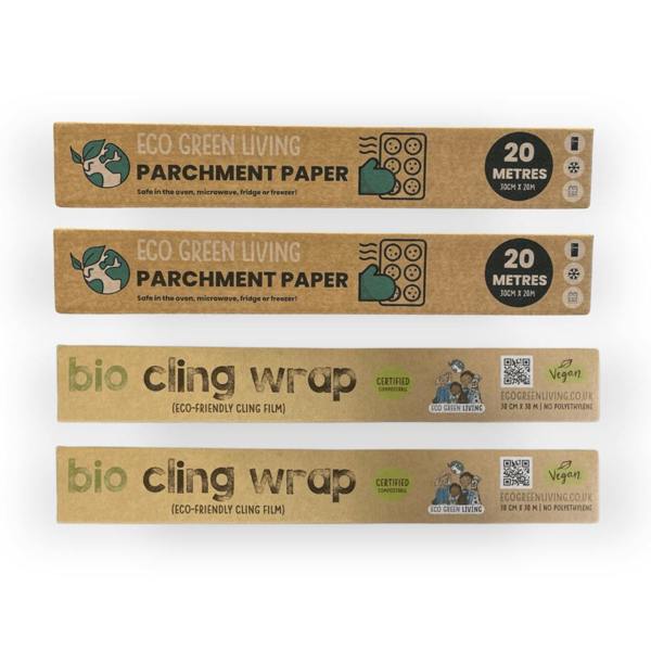 Eco Green Living Cling Film 30m x2, Parchment paper 20m, 30cm rolls x2