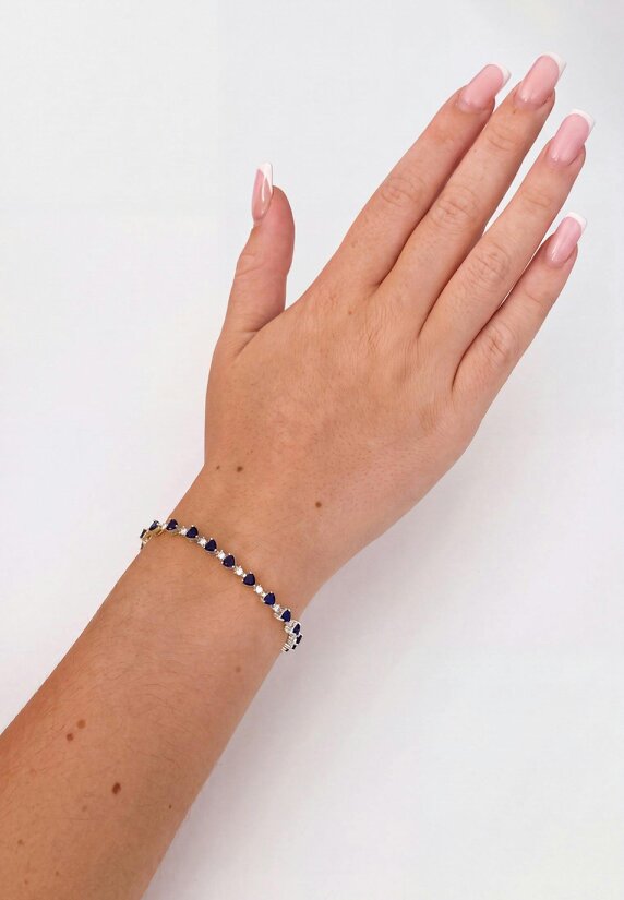 Latelita Asscher Cut Heart Tennis Bracelet Sapphire Silver