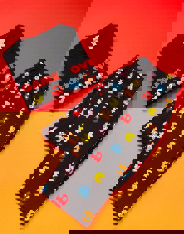 Pacman Mens Black Game Over Short Sleeve Long Leg Pyjama Set