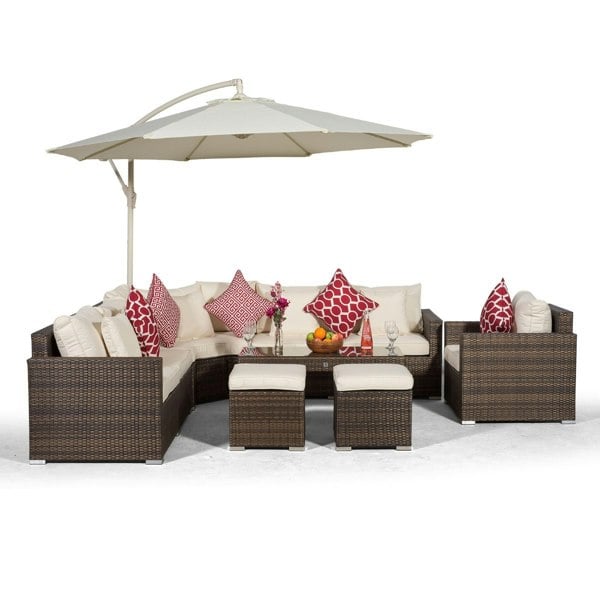 Giardino Santorini L Shape Modular 6 Seat Rattan Corner Sofa Set With Armchair, Coffee Table & 2 Stools