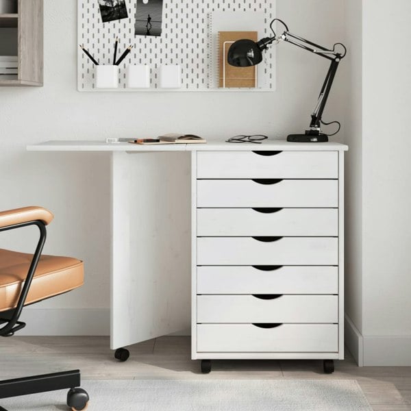 Berkfield Rolling Cabinet with Desk MOSS White Solid Wood Pine