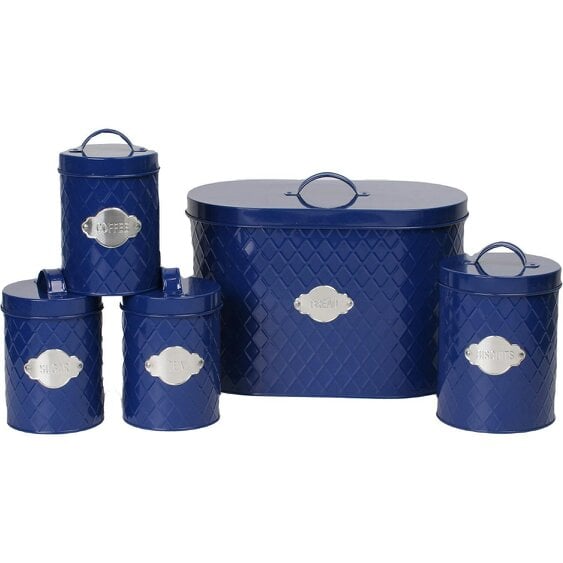 Neo Navy Blue Embossed 5 Piece Kitchen Canister Set